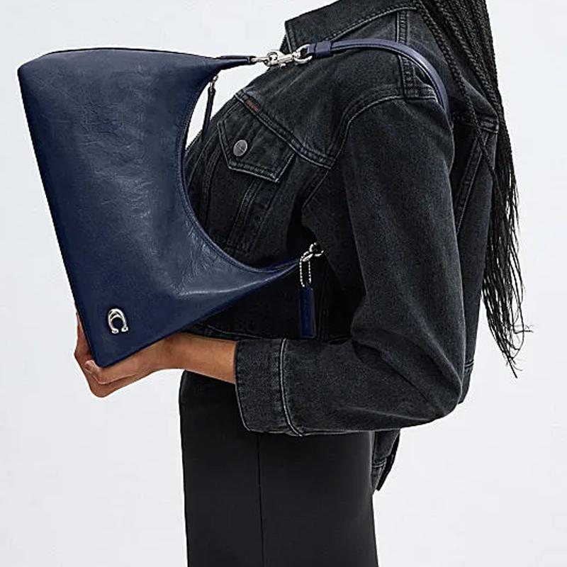 Coach Juliet 30 Zipper Closure Adjustable Detachable Shoulder Strap Leather Tote Crossbody Bag Large Unisex Bags Dark-Blue CR652-LHSMU