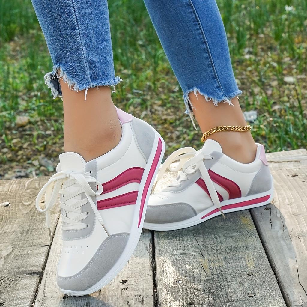 Women's Casual White Sneakers with Blue Accents - Breathable & Comfortable Lace-Up Running Shoes, Low-Top Fitness & Travel Footwear, Soft Rubber Sole