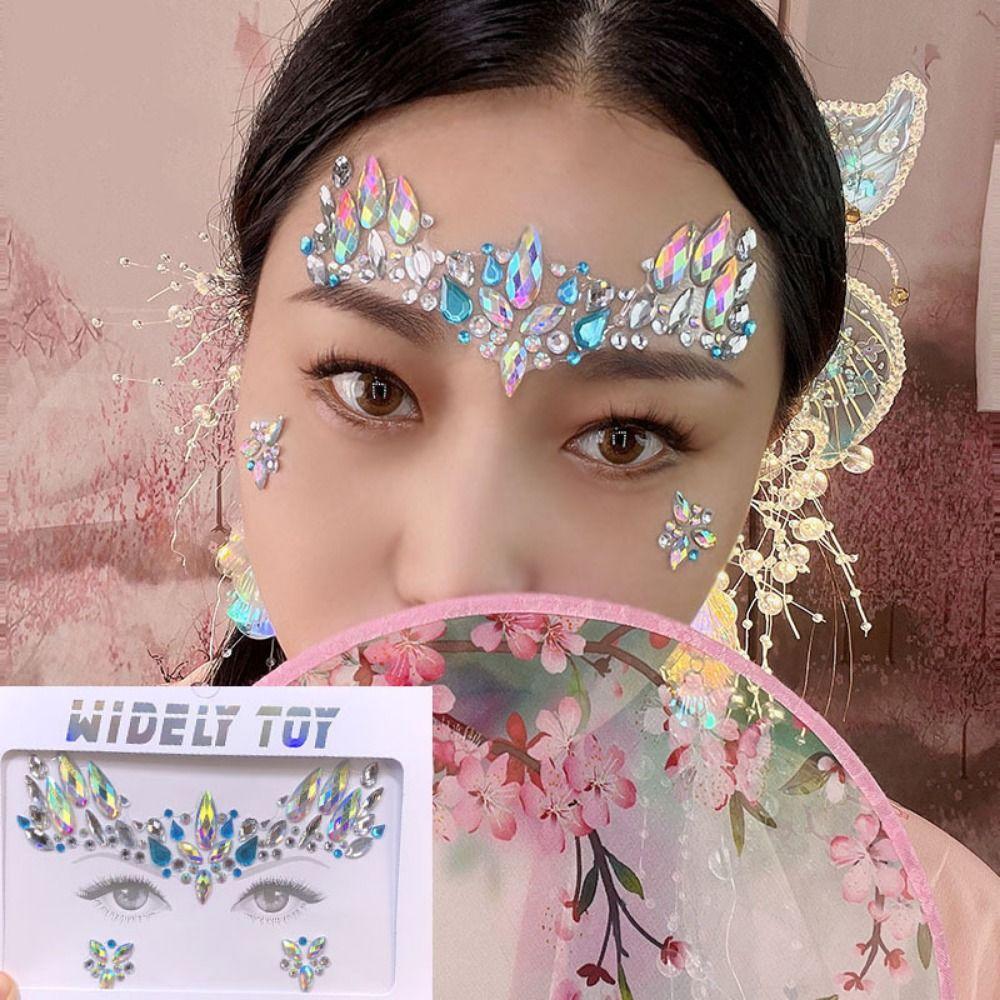 Waterproof 3D Rhinestones Sticker Fake Tattoo Glue Free Crystal Facials Sticker Beauty Colorful Temporary Tattoo Sticker Women