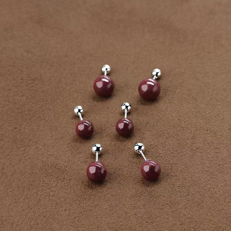 Темно-красные серьги из киновари, женские на винтах, застежках, серьги для сна без дискомфорта, гвоздики в ушную раковину, серьги простого стиля.