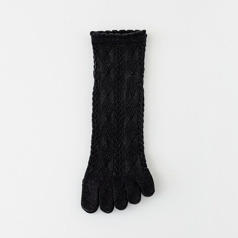 6 Pairs Women Spring and Autumn Pure Cotton Five Finger Socks Retro Solid Color Lace Striped Split Toe Socks Vintage Comfortable Socks