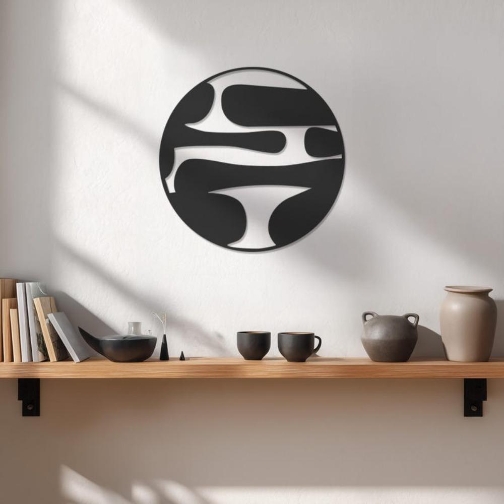 Modern Round Metal Wall Art Abstract Circular Sculpture Geometric Home Decor Minimalist Black Iron Plate Artistic Metal Craft Gift