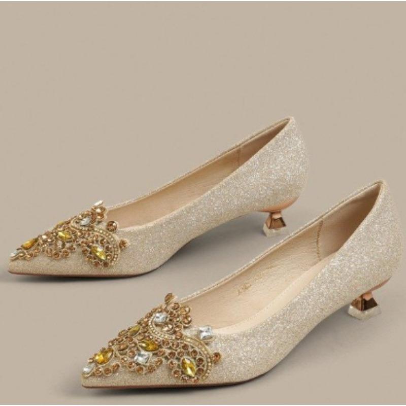 

Туфли цвета шампанского с пайетками, двусторонние, с острым носком, на низком каблуке, свадебные, женские, удобные, для невесты и подружек невесты, Faiona... 40 шампанского