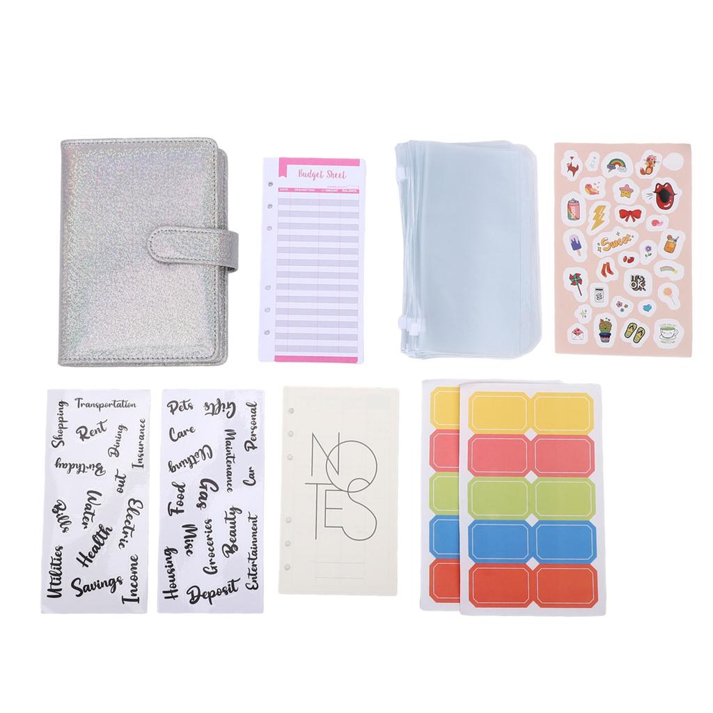 Budget Binder with 12 PVC Zipper Bags 12 Budget Cards 14 Monthly Planners 1 Cartoon Sticker 2 Word Stickers 20 Labels