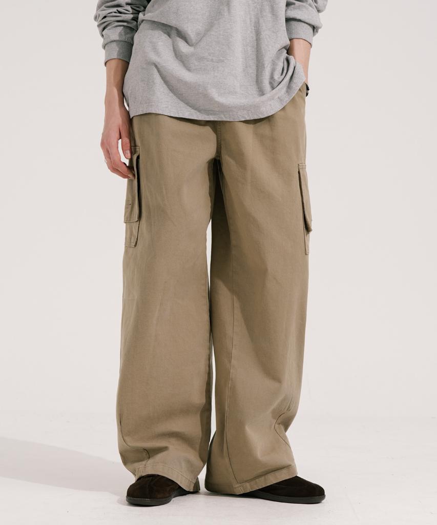 EZKATON Return Washed Elastic Waist Pants Beige Kmlp6864