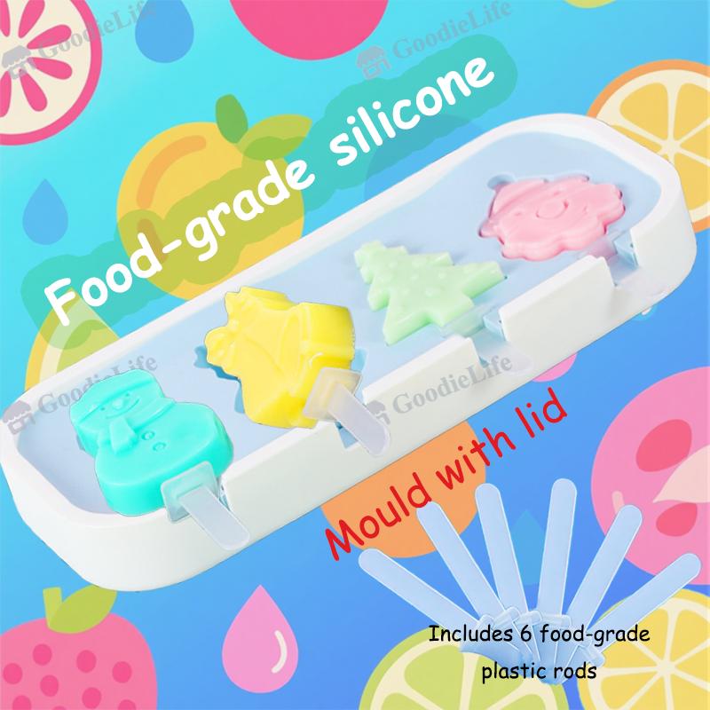 Food Grade Silicone Moulds, Reusable,Silicone Icicle Moulds +6 Reusable Sticks, Silicone Ice Moulds for Kids with Handle, Ice Lolly Moulds with Lid