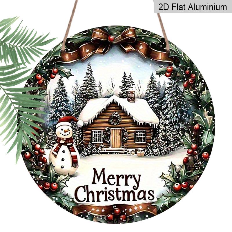 2D Flat, 1pc Retro Aluminum Christmas Ornaments - Snowman, Red Berry Wreath, And "Merry Christmas" Tag, Indoor Outdoor Wall Hanging Decor, Front Door