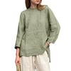 Women's Loose Cotton And Linen Retro Printed Round Neck Long Sleeved Fashionable Top