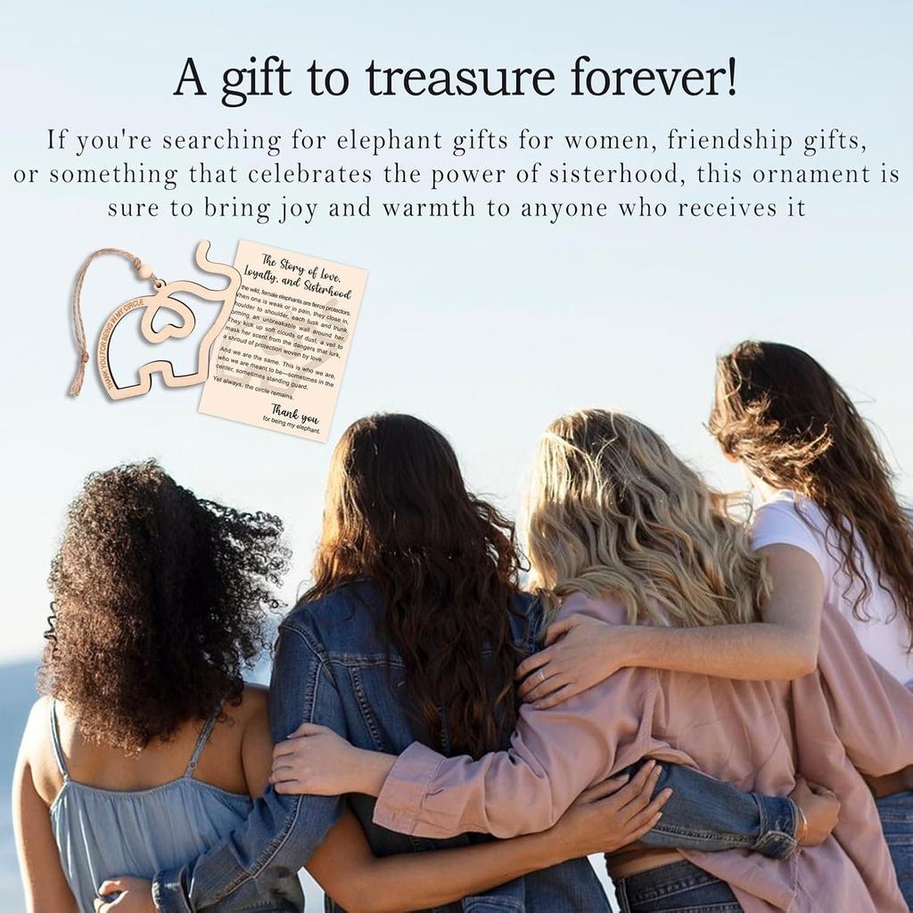 2-Pack Sisterhood Elephant Ornament – Elephant Gifts for Women, Friendship Ornament, Wooden Elephant Decor, Elephant Ornament for Women Tribe with