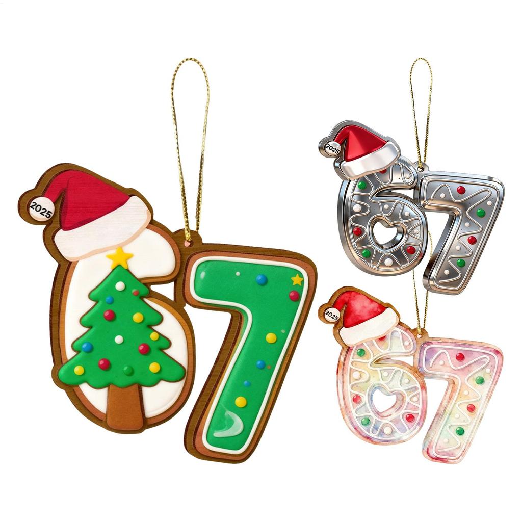 67 Ornament 2D Acrylic Funny Reusable Christmas Decor 67 Meme Ornament Holiday Decorations for Holiday Birthday Wall Door Window