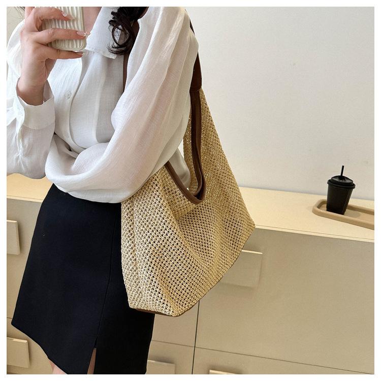 ins Vintage Nylon Braided Tote Bag Summer Large Capacity Underarm Bag One Shoulder Lightweight Resort Wind Beach