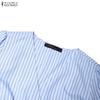 ZANZEA Women Casual V-Neck Short Sleeve Bows Splice Stripe Print A-line Dress
