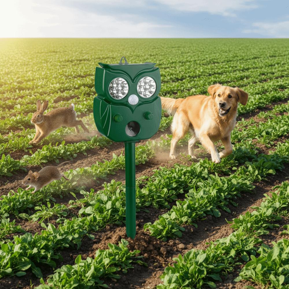 14 LED Ultrazvukový odpuzovač zvířat Tvar sovy Odpuzovač koček a psů Solární odpuzovač zvířat Hospodářský dvůr