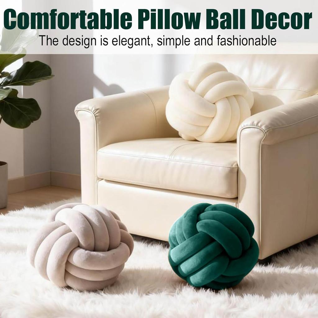 Dark Green 8.6 Inches Knot Pillow Ball, Round Soft Handmade Knotted Ball Pillow Plush Cushion Home Decor, Knotted Plush Pillow Cushion, for Bedroom,