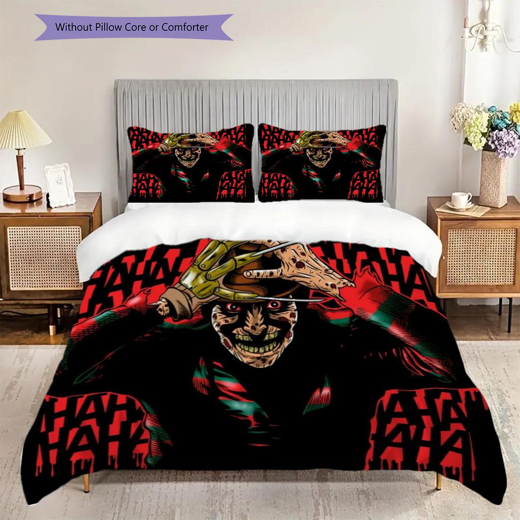 Horror Icons Freddy Vs Jason Threepiece Set 1 Duvet Cover 2 Pillowcase Without Core Soft And Comfortable Duvet Cover And Pillowcase