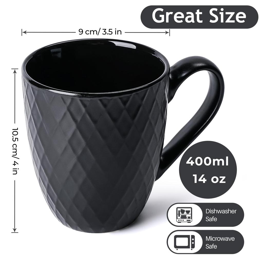 MIAMIO 400 Ml X 6 Coffee Mug Modern Ceramic Mug Mat Large Coffee Mug Palmanova Collection - - Set/Mug - - - (Black)
