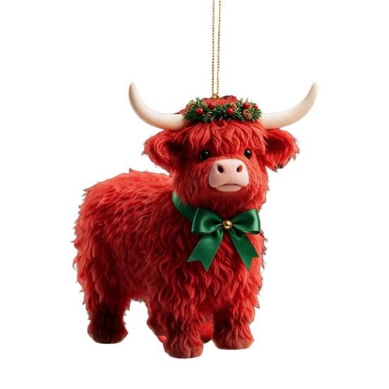 Colorful Yak Hanging Decor Highland Ornament for Christmas Tree Decor, Cute 2D Flat Decorative Charms Windowsills Acrylic Pendant with Gold