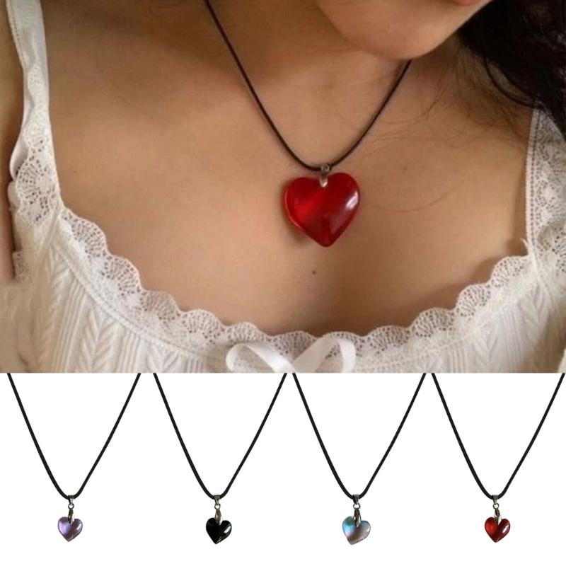 Modische Kristall-Herz-Anhänger-Halskette für Damen Heiße Mädchen Schwarze Lederseil-Choker-Halsketten Süßer Cooler Y2k Schmuck