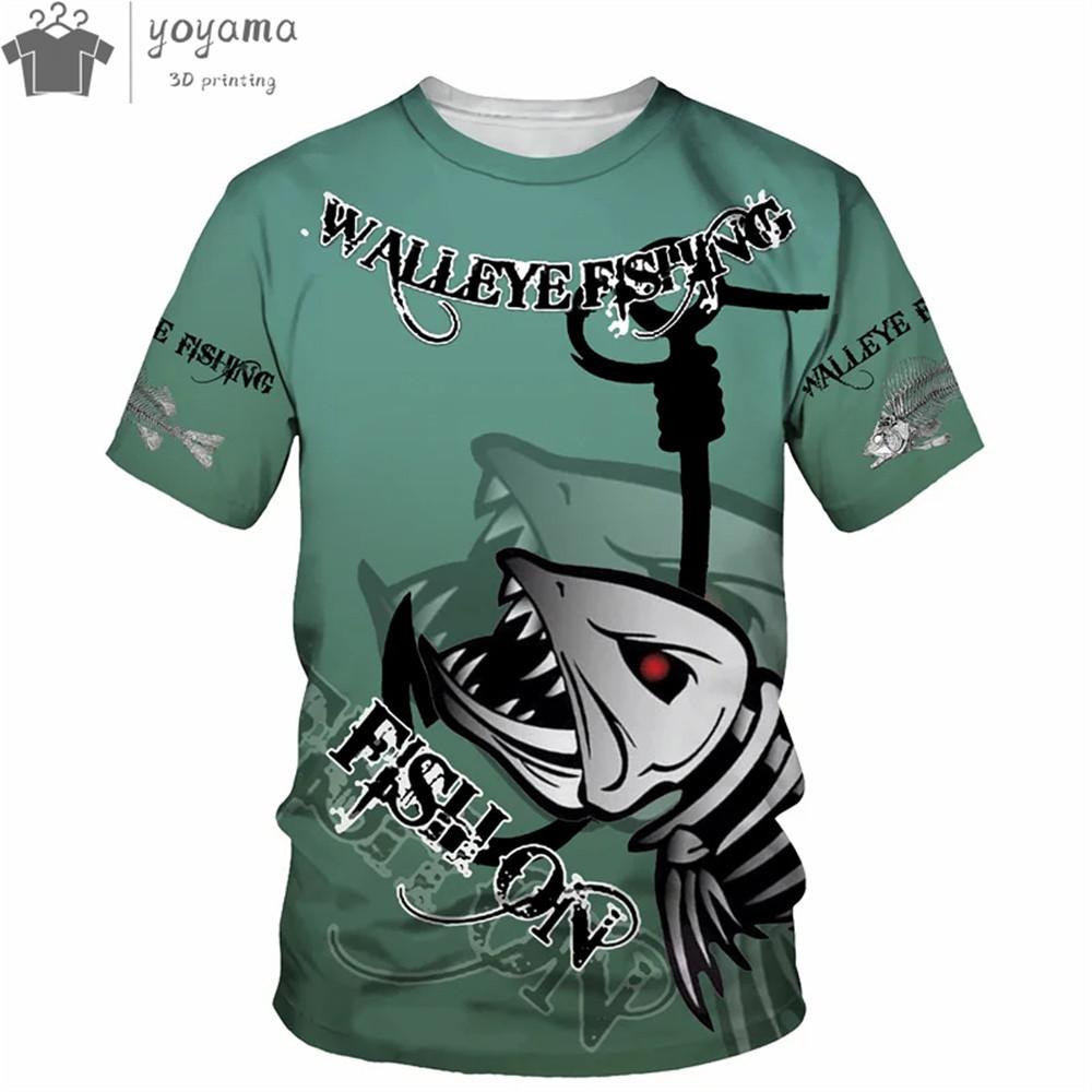 Sommer Herren T-Shirt 3D Wels Gedruckt Kurzarm Outdoor Angeln Trainingsanzüge Mode Lässig O-Ausschnitt Oberteile Übergroßes T-Shirt