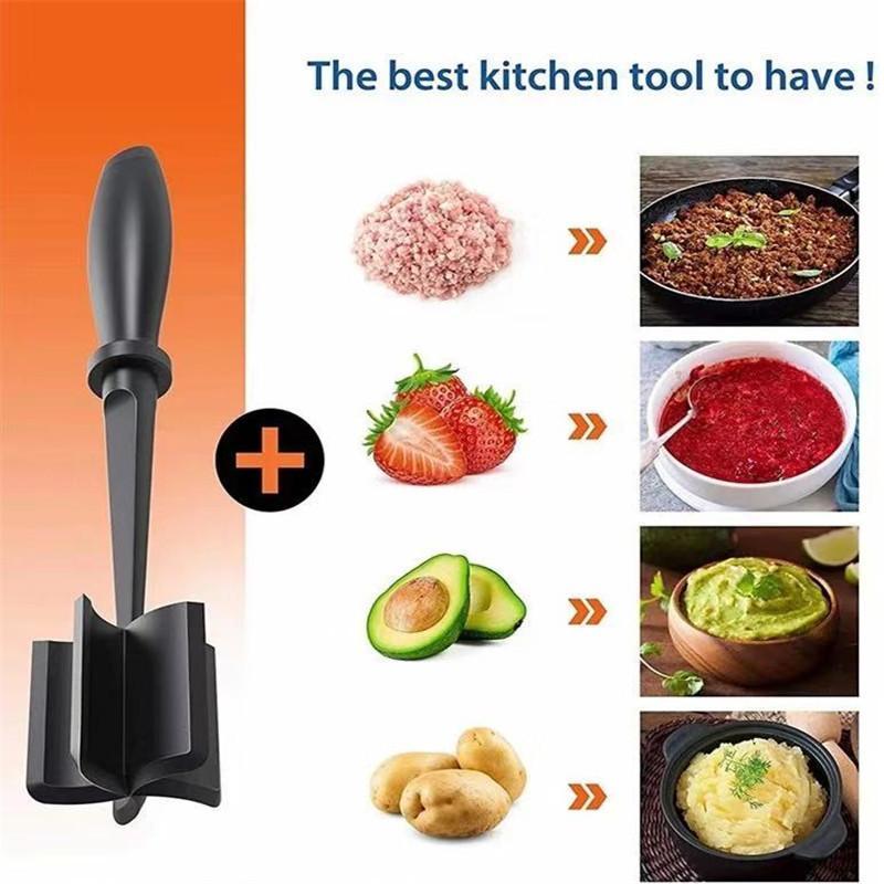 Handheld Meat Chopper Heat Resistant Ergonomic Handle Meat Masher for Ground Beef Hamburger Camping Cooking