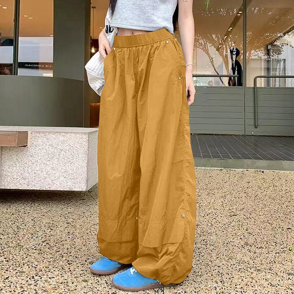 Women's High Waisted Drooping Sensation Quick Drying Wide Leg Solid Color Casual Pants