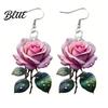 Rose Print Earrings 1 Pair Acrylic Dangle 2D Flower Hook
