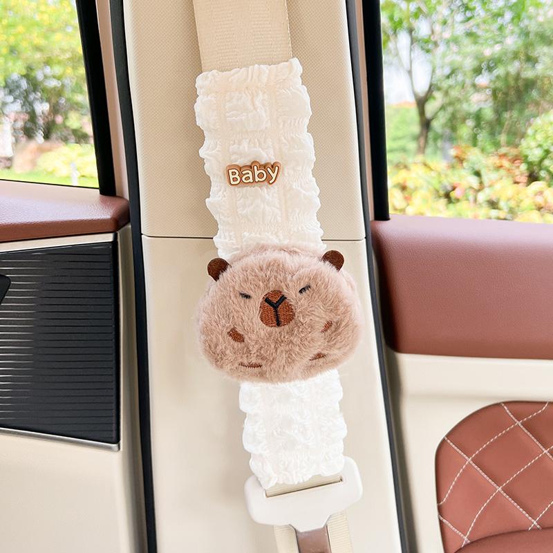 New Cute Cartoon Capybara Car Seat Belt Cover Four Season Universal Puff Material Auto Safety Shoulder Pad Car Decoration