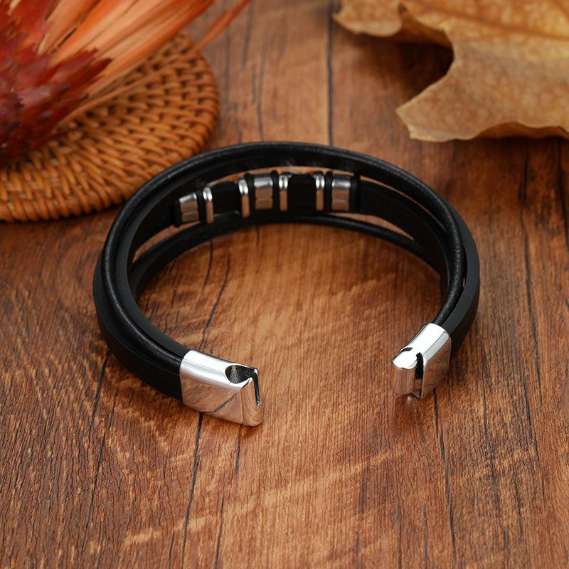 Multi Layer Braided Leather Bracelet For Men With X Badge Charm Decorative Wristband Accessory