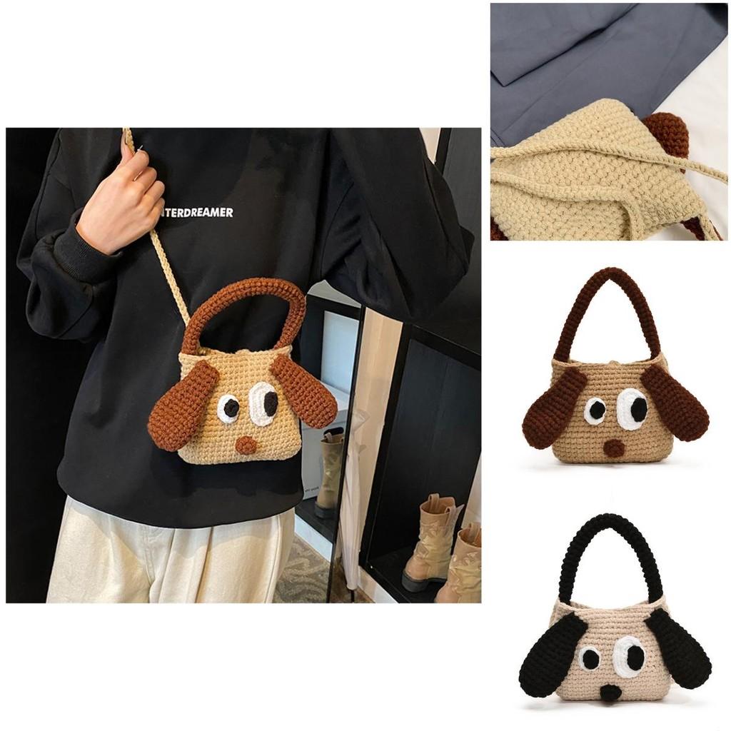 Cozy Knitted Black And Brown Dog Handbag For Kids Ideal For Daily Use