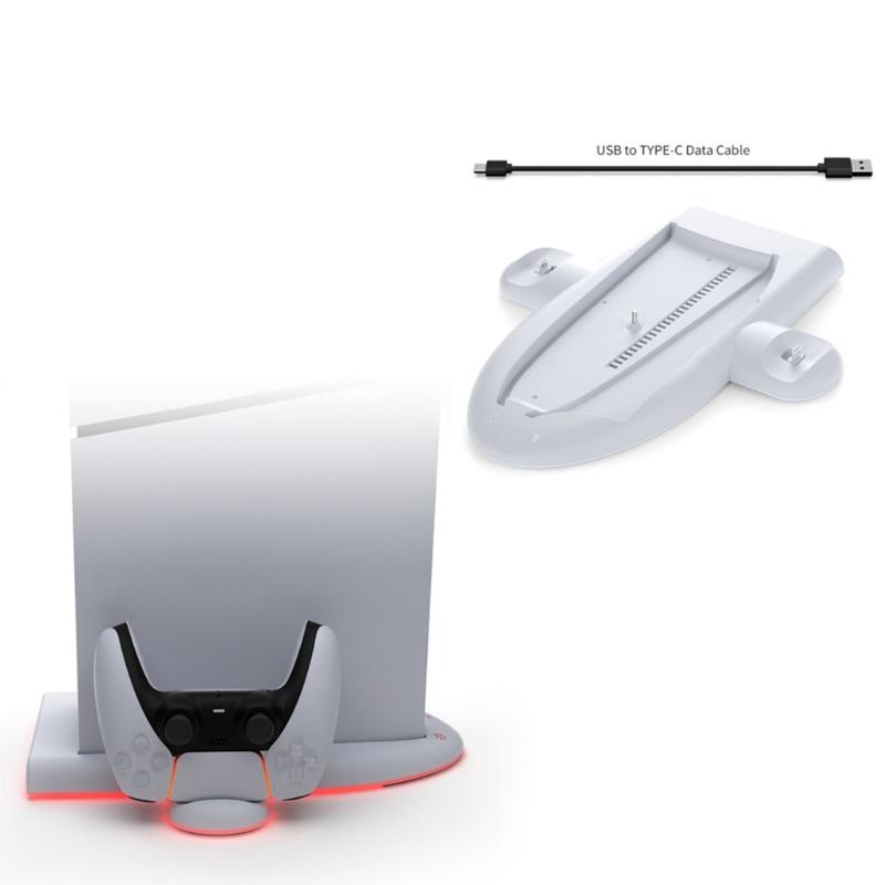 Host Cooling Stand Game Console Base for PS 5 Slim and Controller Charging Holder Vertical Stand with 3 Level Cooler Fan