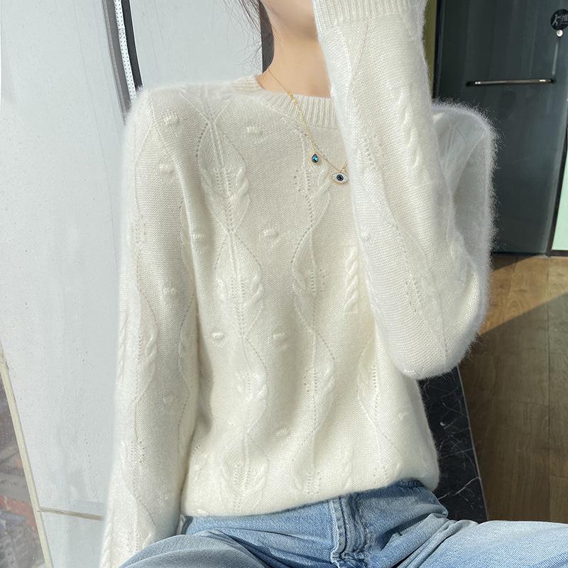 

Женский ажурный кашемировый свитер - Круглый вырез, Теплый трикотаж для осени/зимы 2024 L