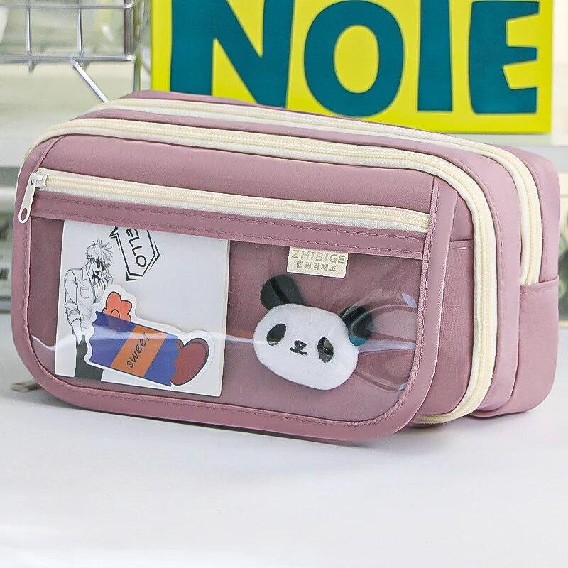 1PC 9-layer Large Capacity Pencil Case with Transparent Compartment and Magnetic Button Flip for Retrieval