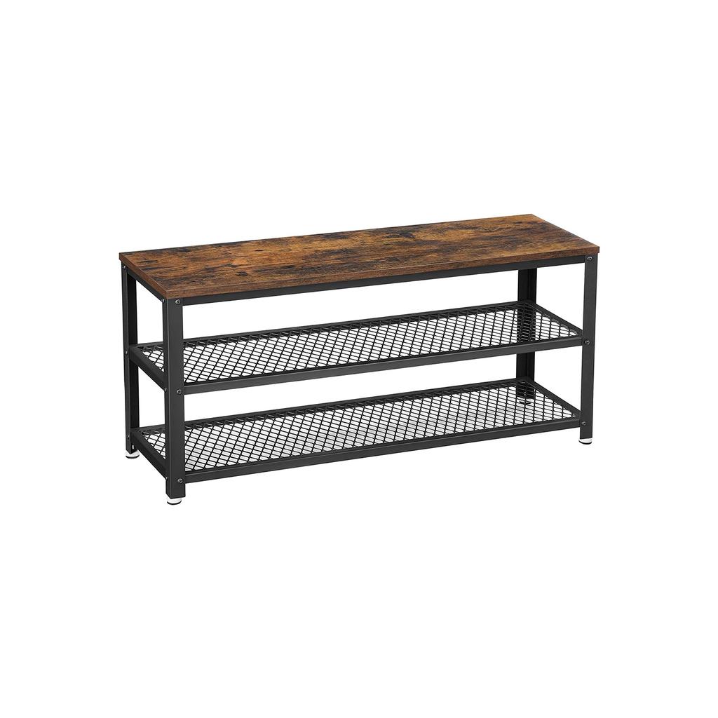 VASAGLE Panca per Scarpe, Truciolato Acciaio, Marrone Rustico + Nero, 100 cm
