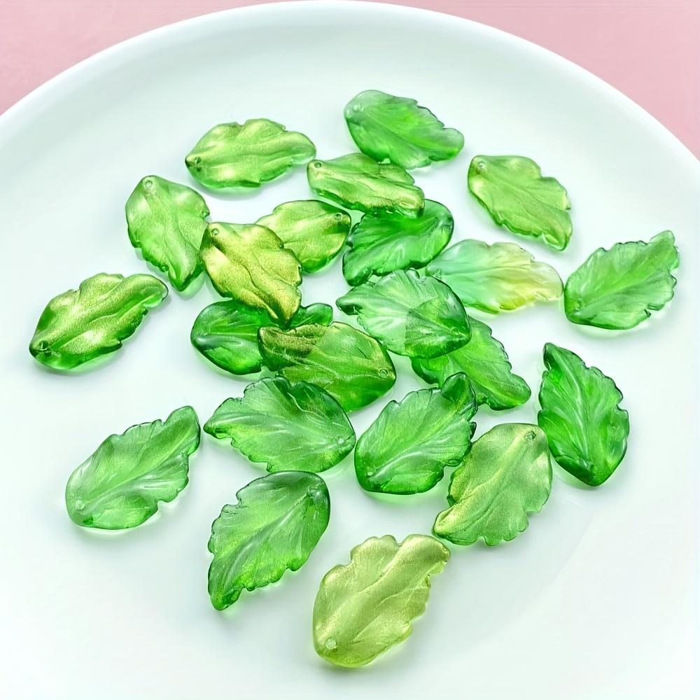 30 Winkit Leaf-Shaped Glass Spacer Beads - Realistic Texture Details, Vibrant Grass Green. DIY Jewelry Making, Bracelets, Neckla