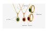 French Retro Gemstone Necklace & Ring Set - Gold-Plated Titanium Steel with Red & Green Zirconia.