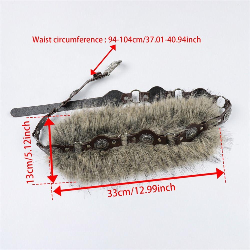 PU Leather Fur Waistband Faux Fur Jeans Waist Belt Unique Punk Studded Belt Y2K Style