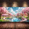 Fairy Tale Town Scenery Large Size Diamond Painting Pink Tree Diy Full Square Round Drill Rhinestone Embroidery Mosaic Cross Stitch Kits Wall Decor