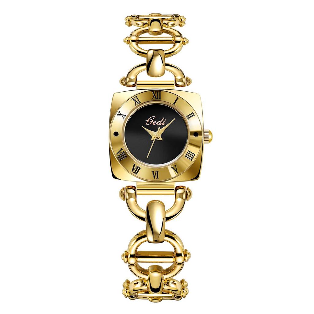 GEDI Alloy Vintage Quartz Watch - Elegant Ladies' Design with Exquisite Copper Bracelet