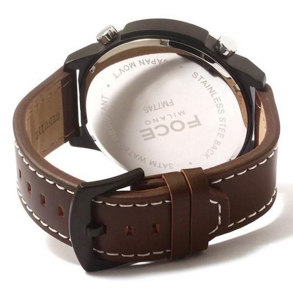 Poce Milano Men's Big Dial Three Time Artificial Leather Watch 55mm FM7745