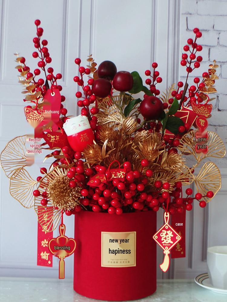Fortune Fruit Red Berry & Holly Flower Arrangement - New Year Spring Festival Gift