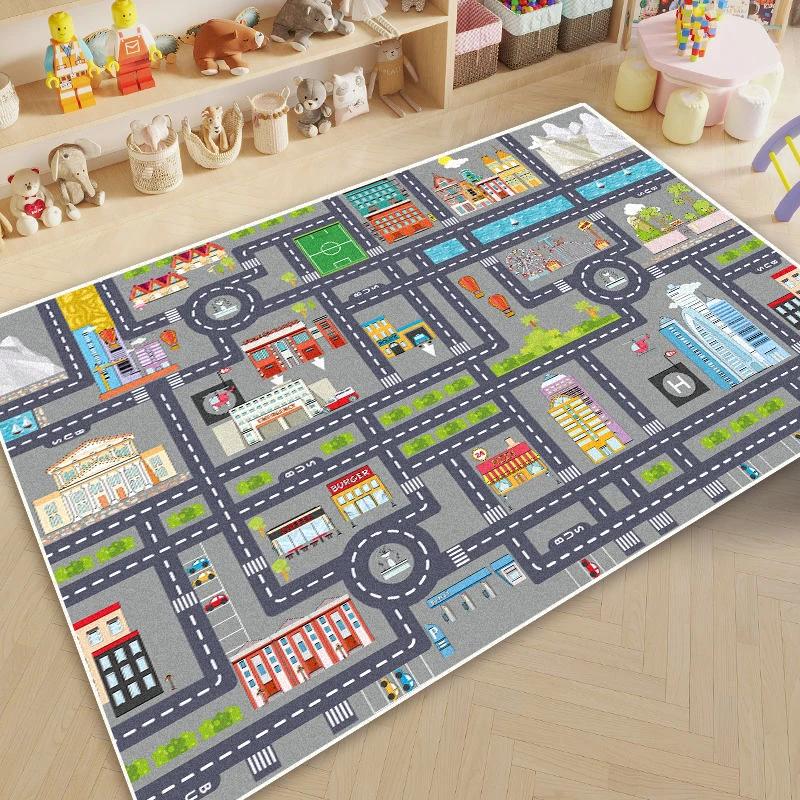 Cartoon Road Play Carpet Living Room Children's Bedroom Decoration Floor Rug 160X230CM Flannel Mat Soft Tatami Carpets Non-slip