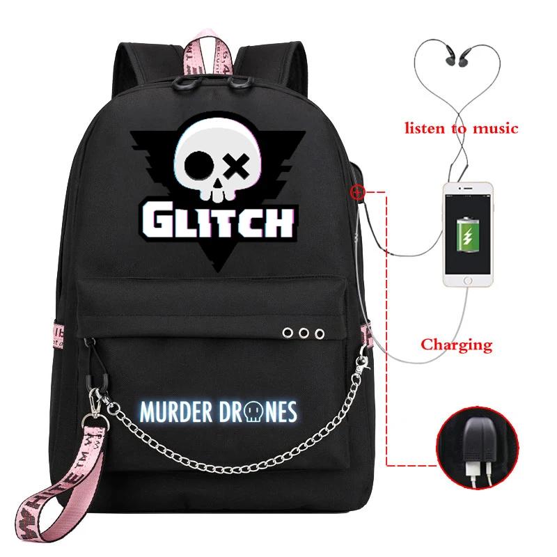 High Quality Murder Drones Fashion Backpacks Students Anime Back Pack USB Charging Outdoor Backpack Boys Girls Book Bags Mochila