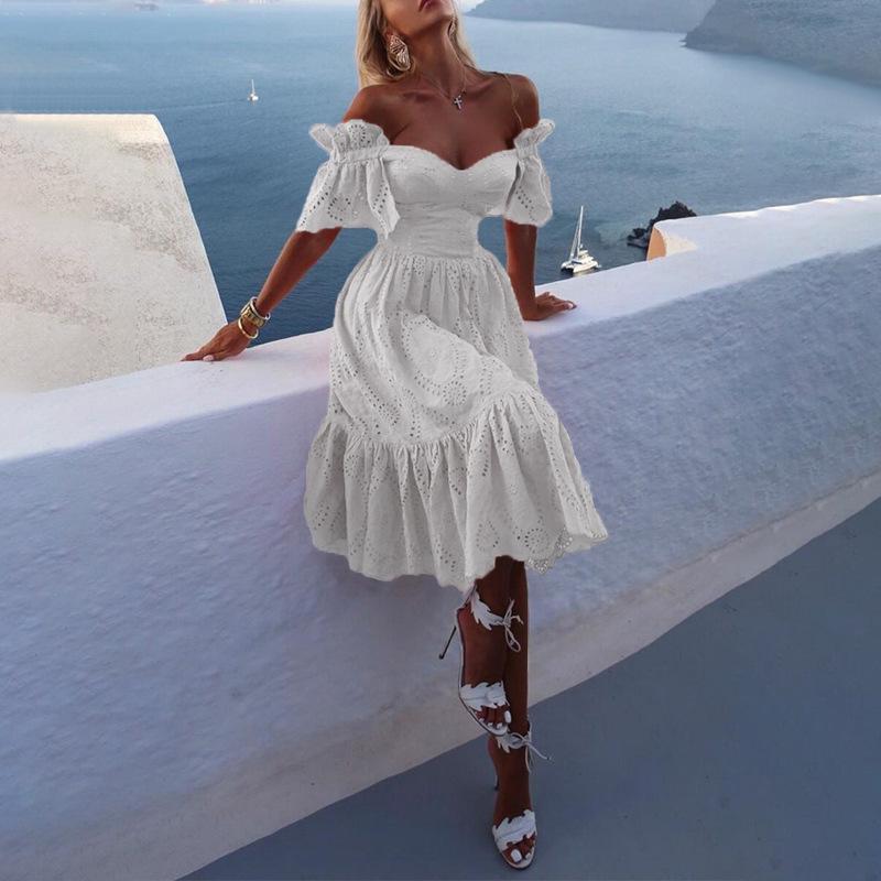 Podzim 2021 Dámské maxi šaty s jedním ramenem a puntíky