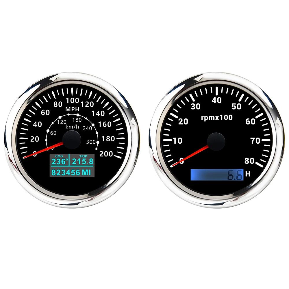 85mm GPS Speedometer 60M 80M 120M 160M 200M with 4K 6K 7K 8K RPM Tachometer with 7 Colors Backlight for Car Boat Yacht 9-32V