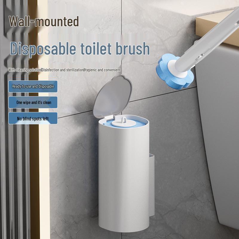Wall-Mounted Disposable Toilet Brush with Replacement Heads