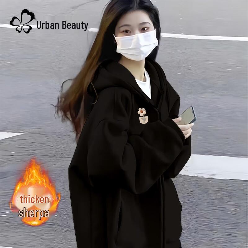 

Women s Winter Fleece-Lined Hooded Cardigan Jacket M