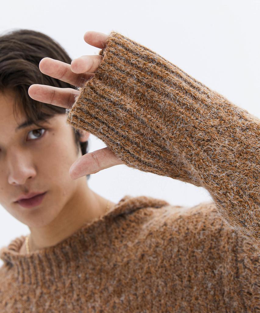 TRIP LE SENS Wool Hair Cable Hooded Knit_Brown