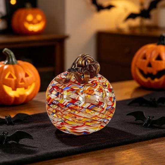 Mini Hand Blown Glass Pumpkin Ornament Collectible Thanksgiving Halloween Faux Crystal Pumpkin Hanging