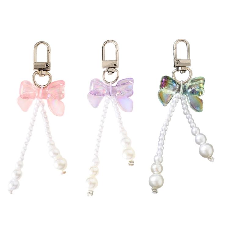 Pearls Beaded Bowknot Keychain Stylish Butterfly Knot Pendant Keyring Bag Charm