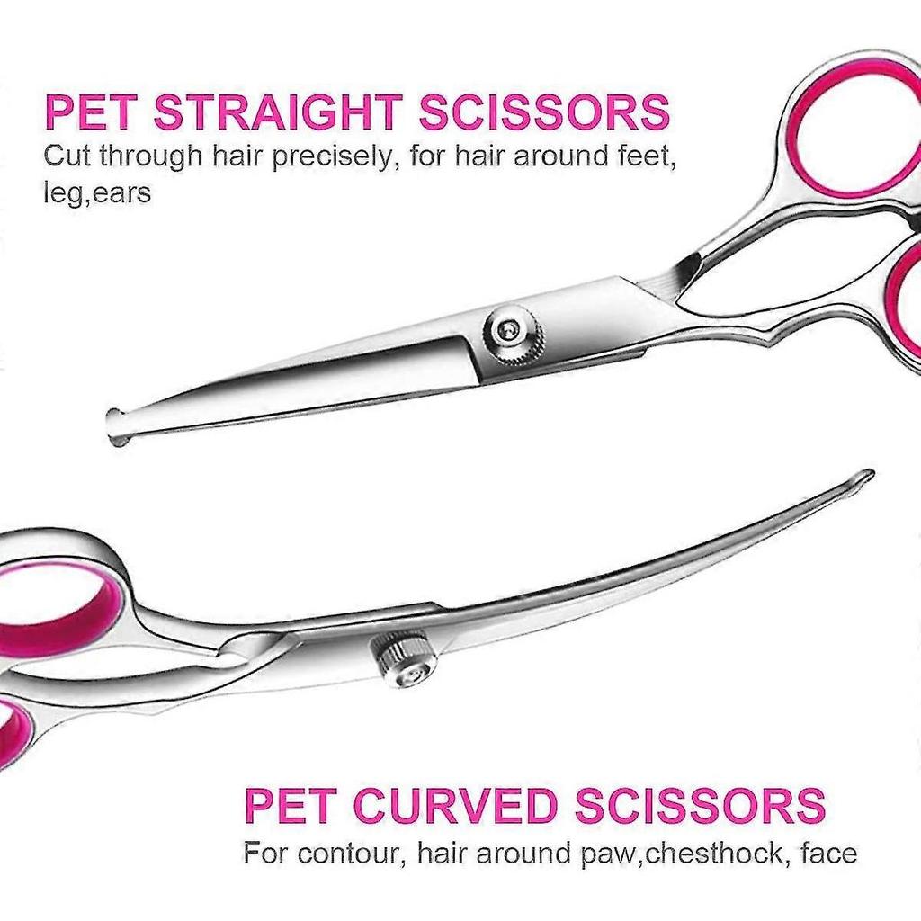 Dog Grooming Scissors Kit With Safety Round Tip, Stainless Steel Professional Dog Grooming Scissors Set For Long And Short Hair Of Dog Cat Pets